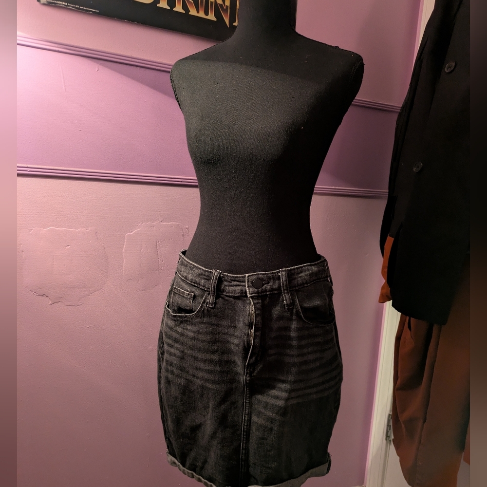 Universal Thread Black Washed Denim Mini Skirt